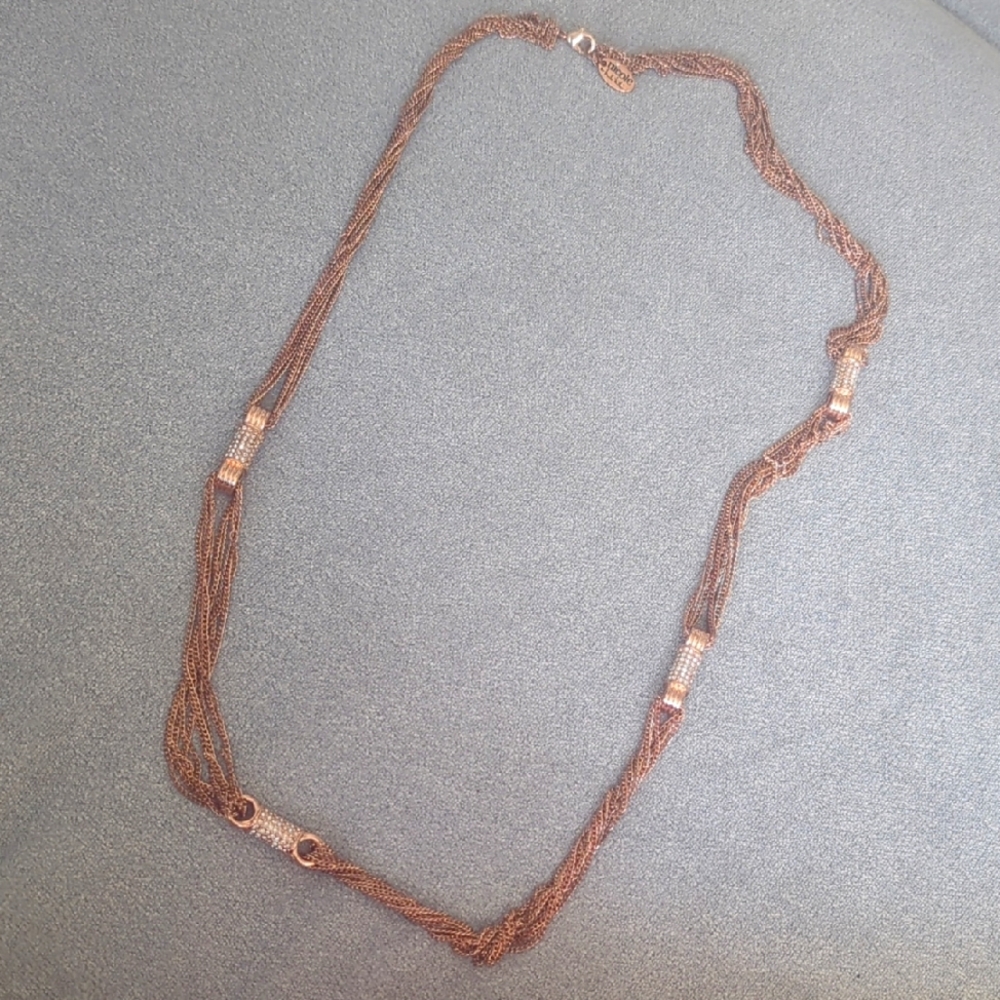 Nicole Miler Rose Gold Toned Multi-Strand Necklace With Crystal Like Beading